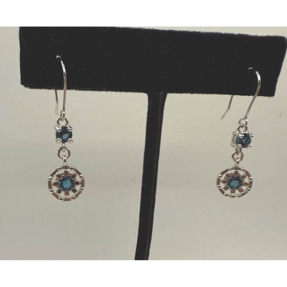 Sterling Silver Dangle Earrings with Blue Oval‎ Stone marked 925